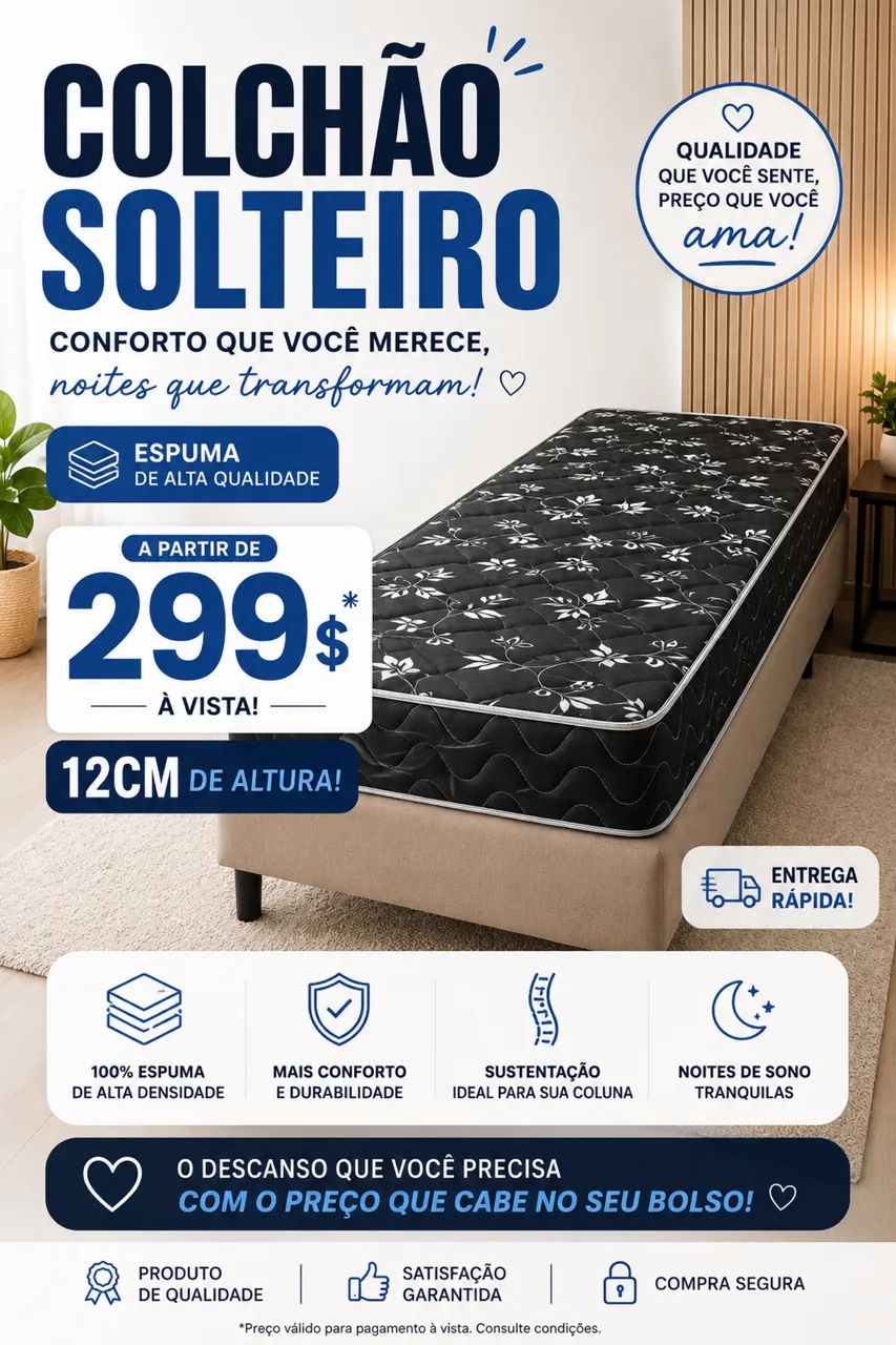 COLCHÃO SOLTEIRO ESPUMA 