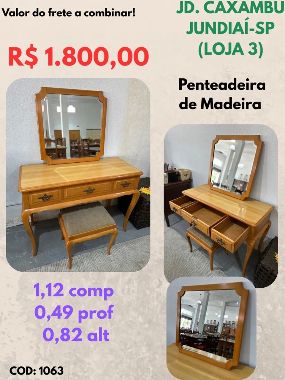 Penteadeira de Madeira - com banquinho 