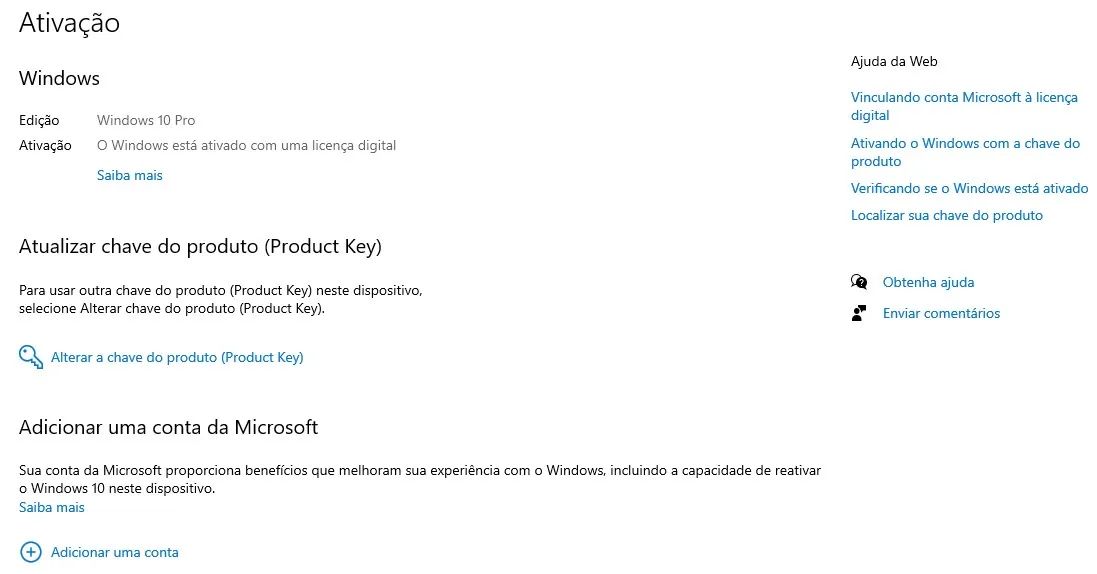 Chave ativação Windows 