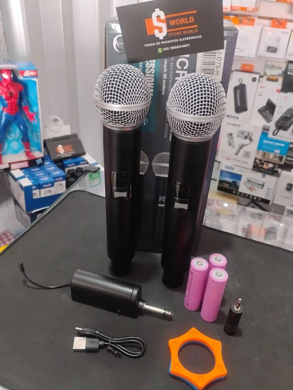 Microfone duplo sem fio recarregável 