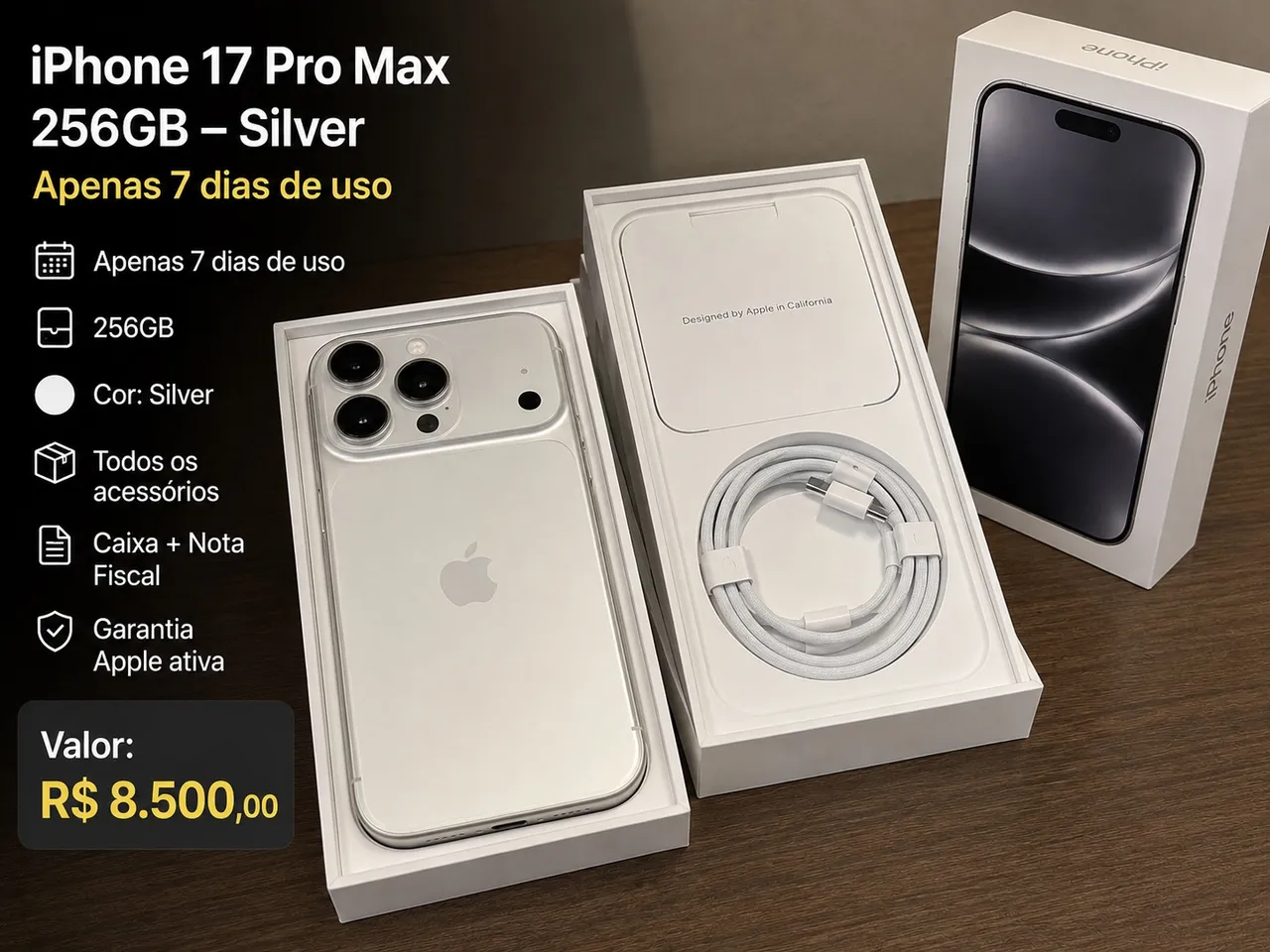 Apple iPhone 17 Pro Max Silver 1TB | Lacrado, Adquira Já