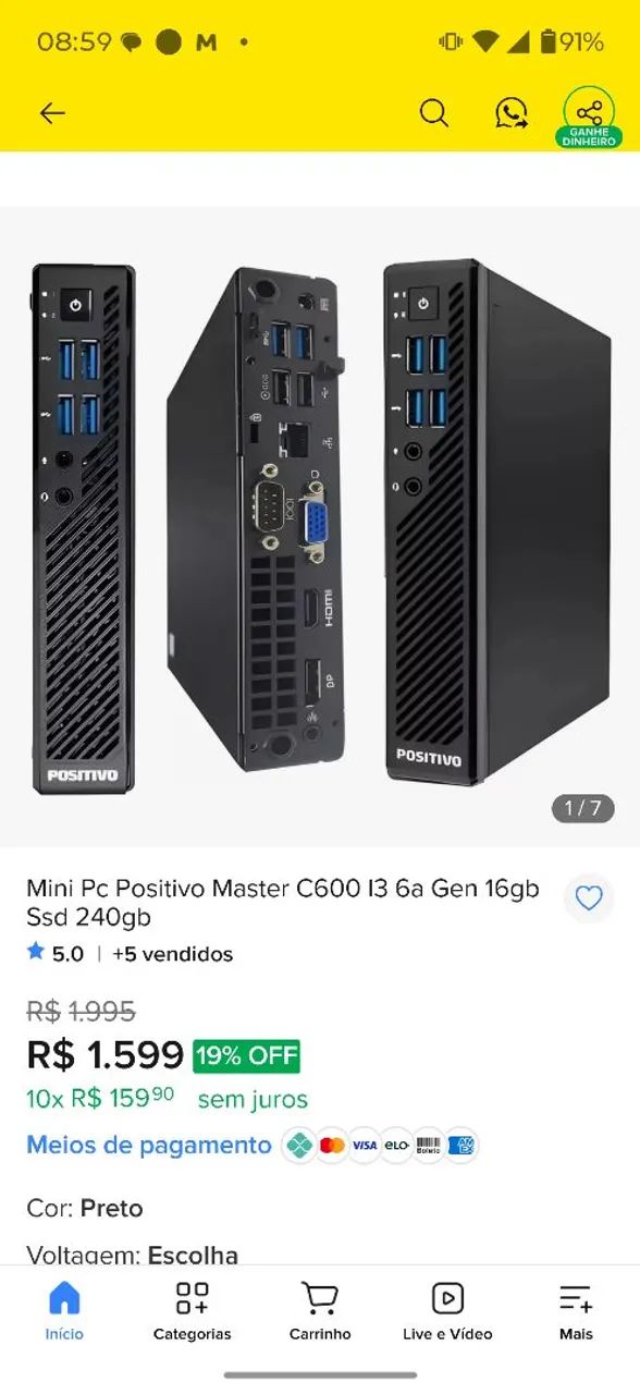 Computador mini Processador i3 sexta geração 4gb RAM sem HD - Foto 3