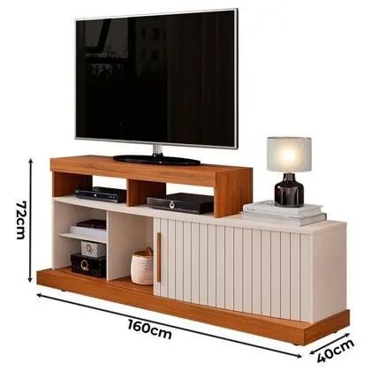 Rack Bancada para Sala Ambiente Scala Freijó /  Off White Para TV Até 47 Polegadas Dj<br><br> - Foto 4