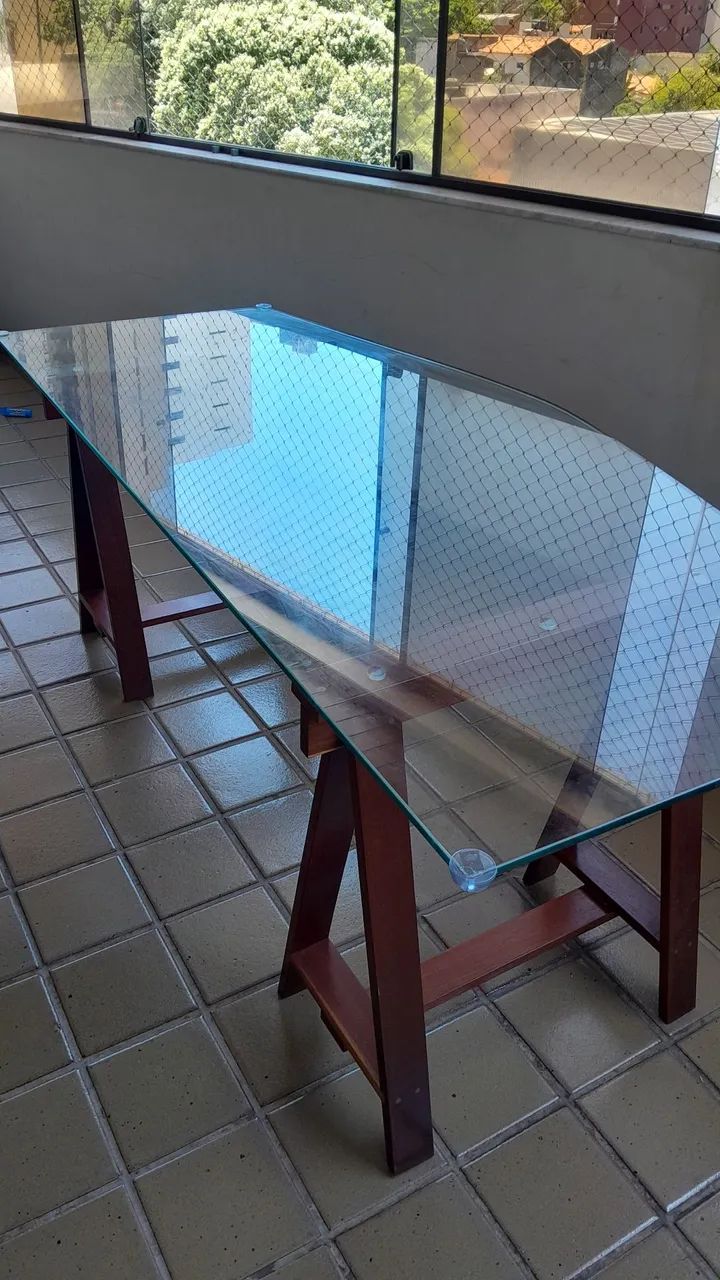 Mesa com cavalete em madeira e vidro 10mm - Foto 3