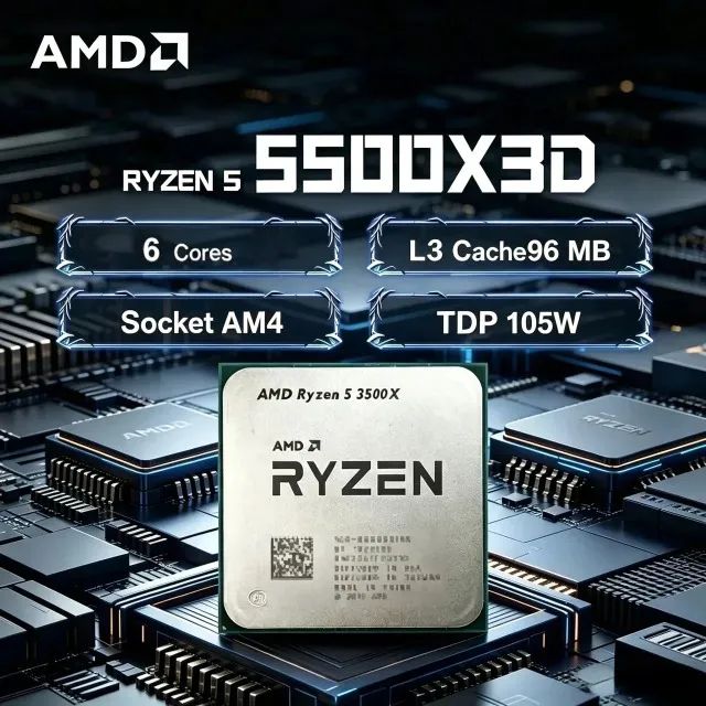 Processador Ryzen 5 5500X3D, 3.0GHz (4.0GHz Turbo), 6-Cores 12