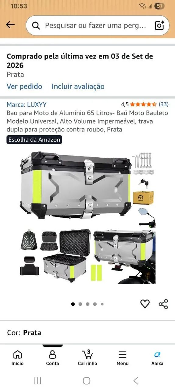 Baú em alumínio para moto