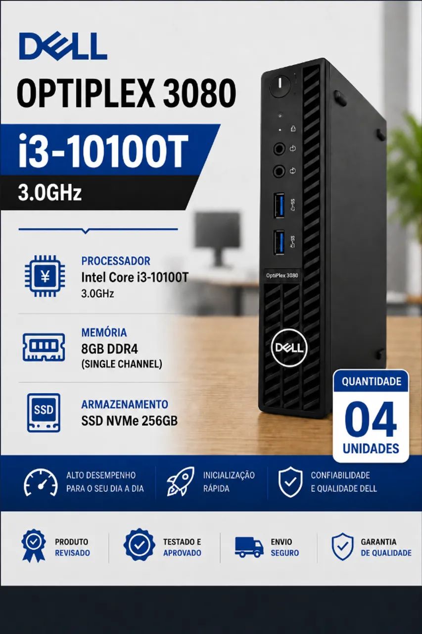 COMPUTADOR MINI DELL OPTIPLEX 3080 3.0 GHz- i3 10100 8GB DDR4