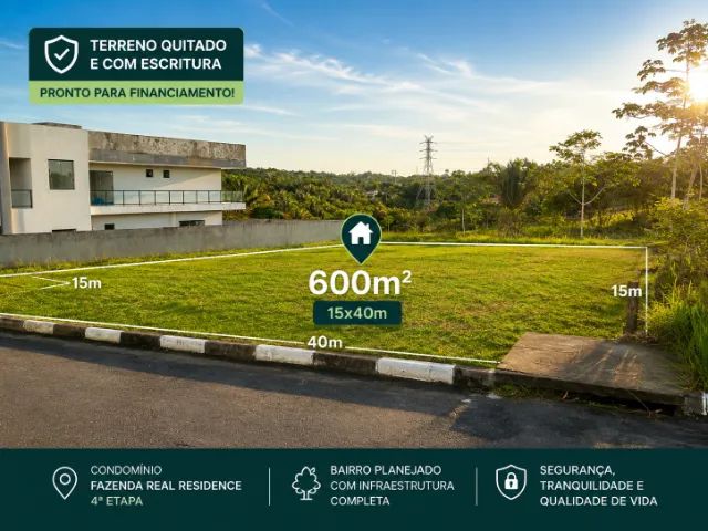 Terreno 600m² no Fazenda Real Residence | Quitado, Escriturado e Financiável