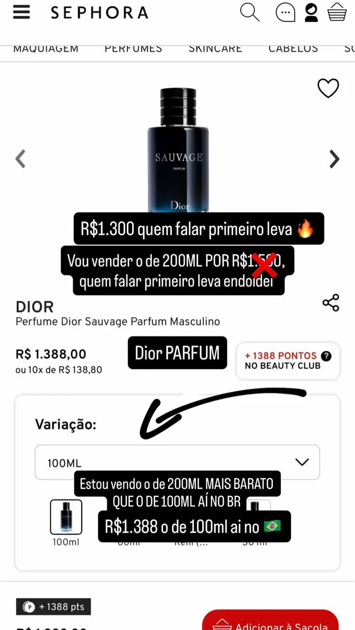 Sauvage Parfum 200Ml