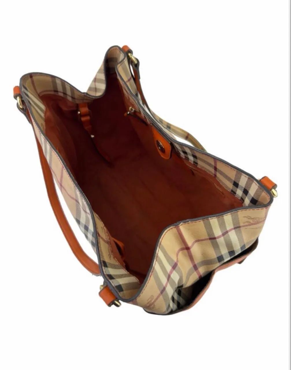 Bolsa Tote Burberry Check Laranja - Foto 3