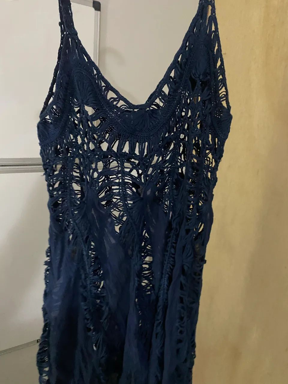 Saída de banho crochê com bordas azul escuro M - Foto 2