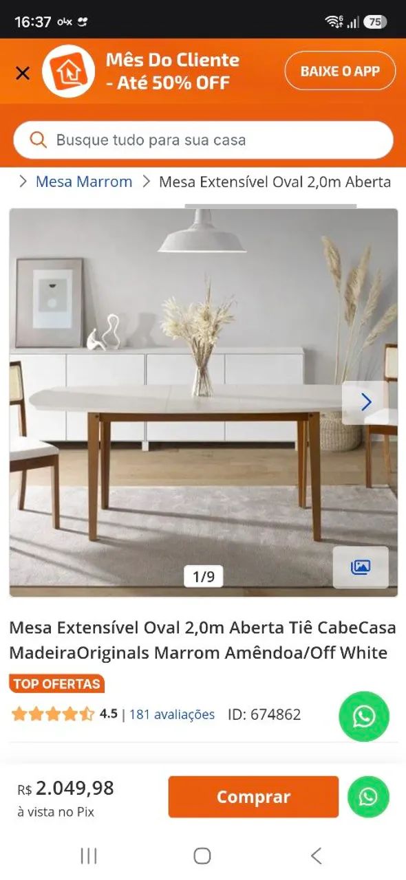 Mesa Tie extensivel Cabecasa MadeiraMadeira  - Foto 5