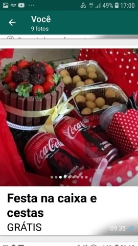 Festa na caixa, bolo, doces e salgados 