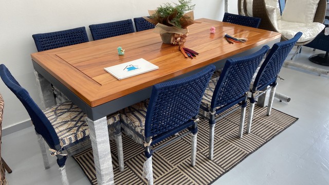 Conjunto  Zapa mesa 180x100x75 tampo perobas/ 6 cadeiras náutica  - Foto 4