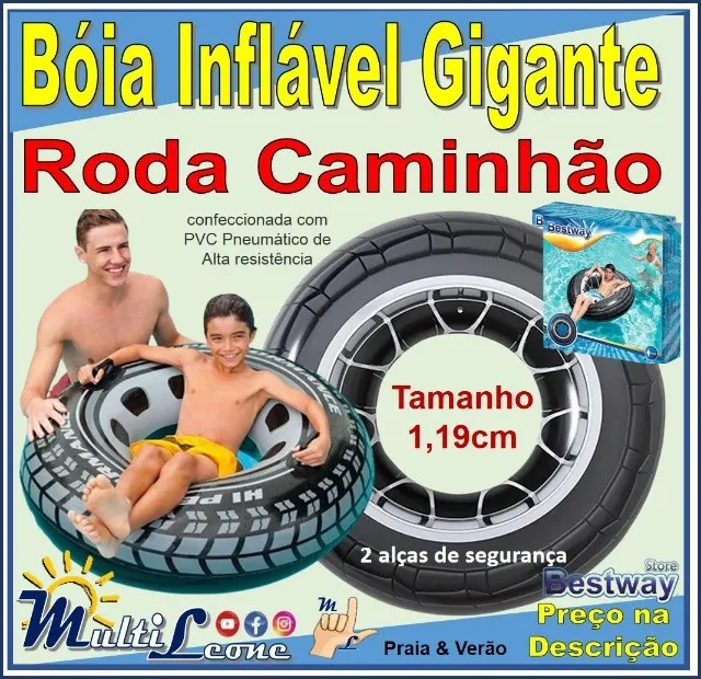 Bóia inflável Gigante, Roda Caminhão, 120 cm diâmetro, 2 alças de segurança, BestWAY