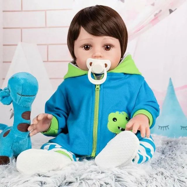 Brastoy Boneco Bebê Reborn Menino Girafinha 100% Silicone Olhos