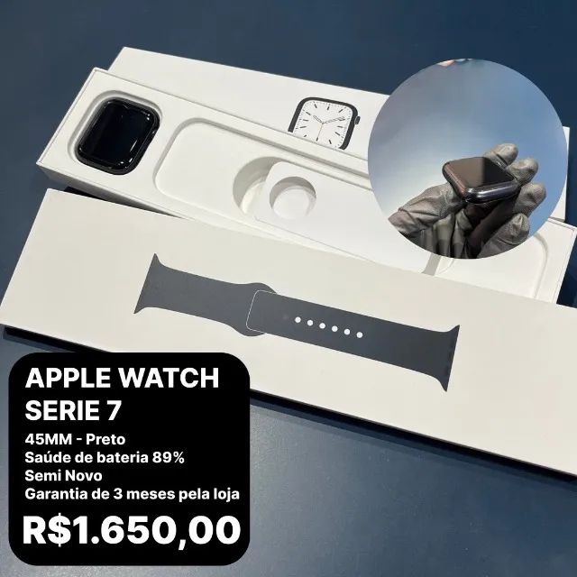 Apple Watch Serie 7 Preto 45mm Saude da bateria 89% | Loja Fisica |