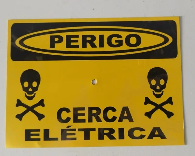 Placa de advertência para cerca elétrica, 18x1cm, em alumínio