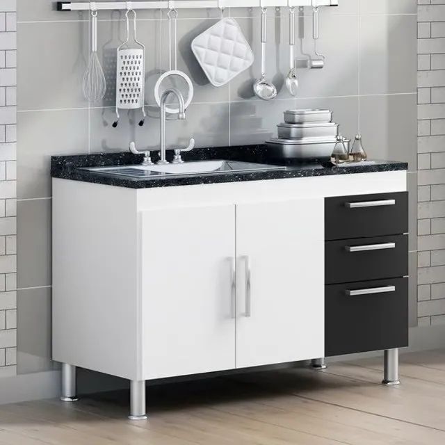Gabinete de Cozinha Preto 120cm MV Decor