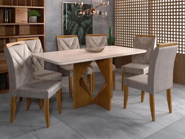 Mesa de Jantar 1.60×0.80 Com 6 Cadeiras Mari l86