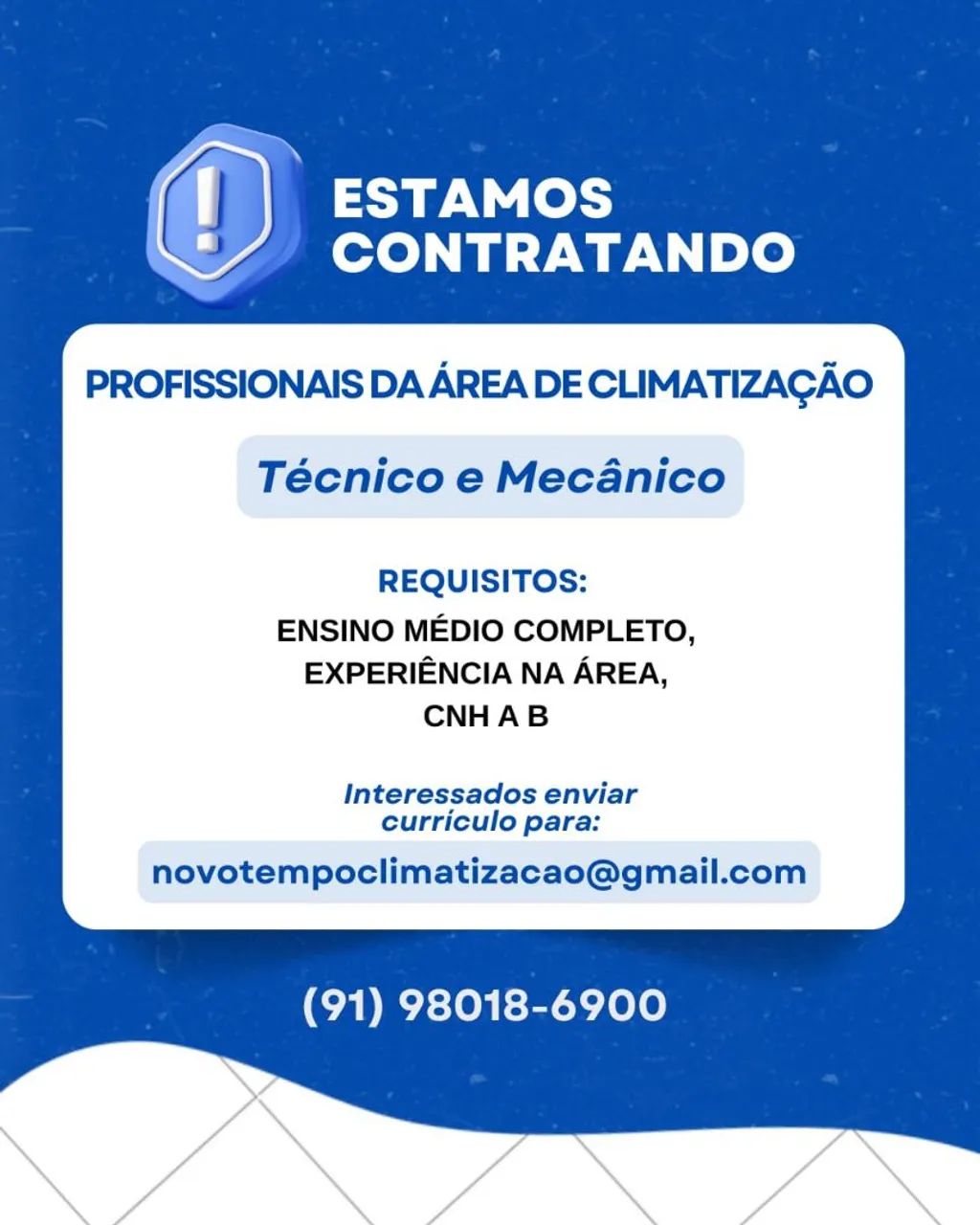 Vaga de EMPREGO! Instalação/manutenção de ar-condicionado 