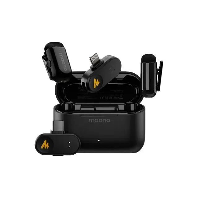  Kit Case com 2 Microfone Profissional de Lapela Sem Fio Maono Wave T1 Mini WM622 - WZetta