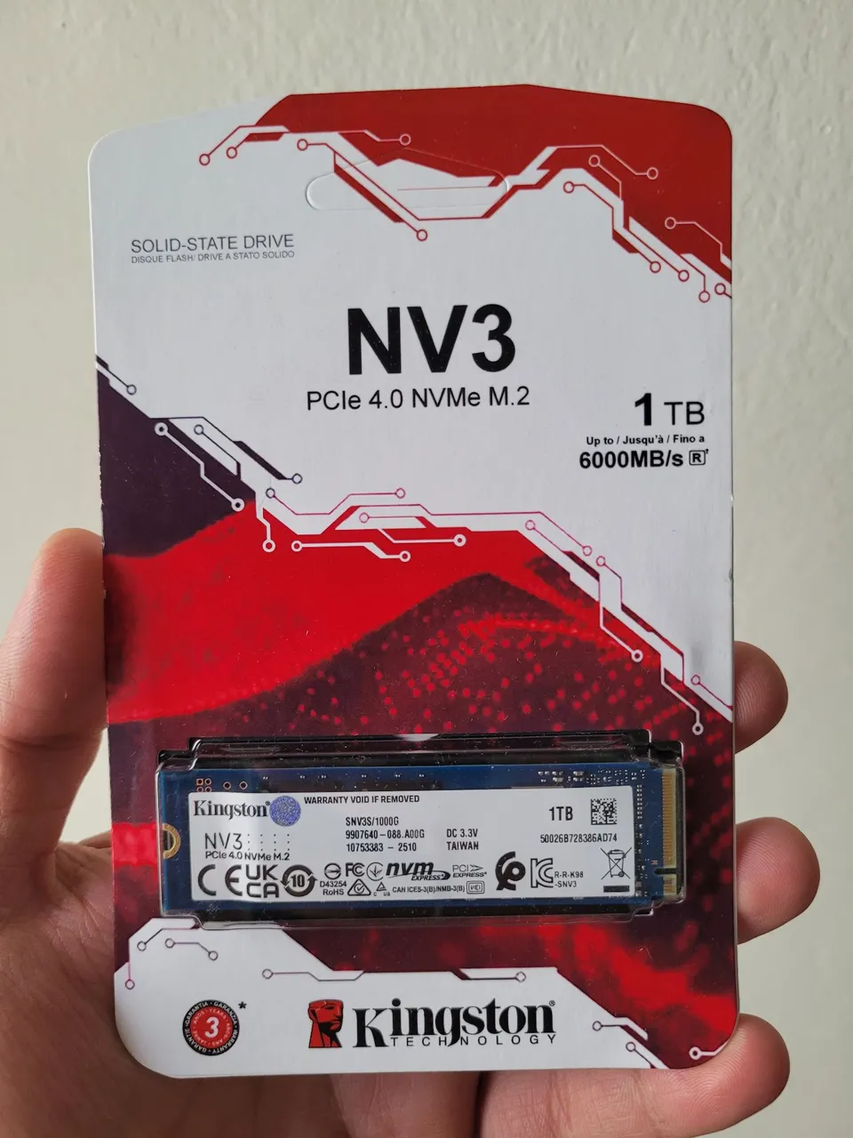 SSD Kingston NV3 1TB PCIe 4.0 NVMe M.2 - 6000MB/s