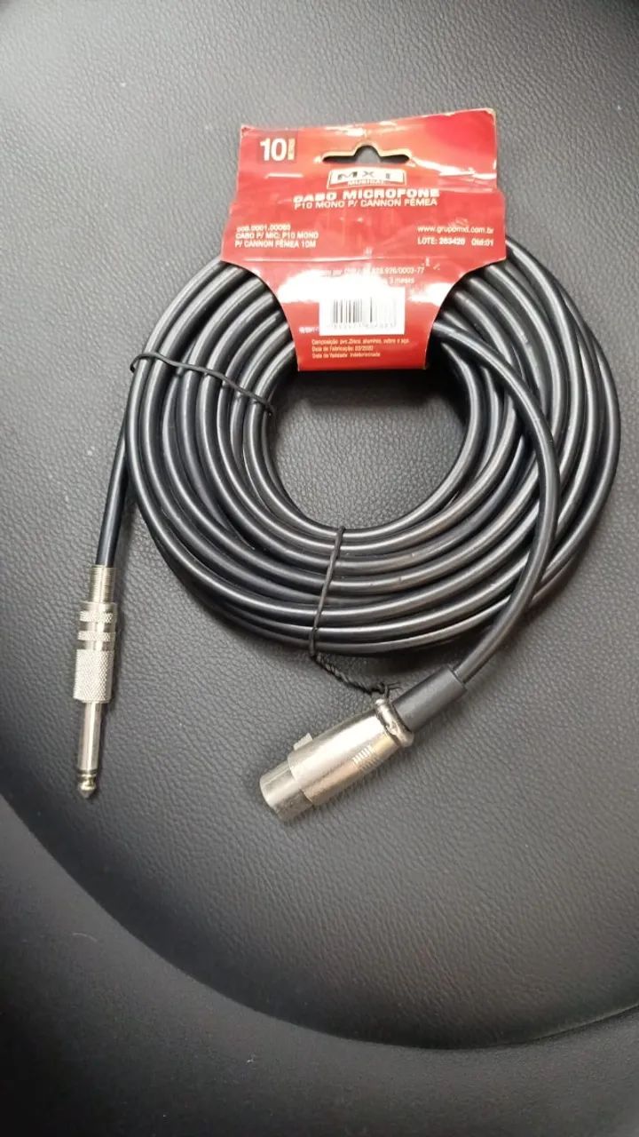 cabo p/ microfone 10 metros p10 / xlr femea mxt