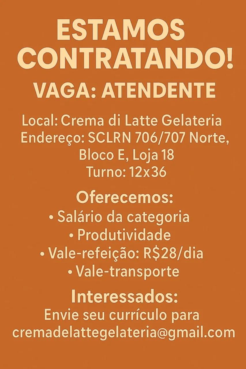 Vaga atendente asa norte