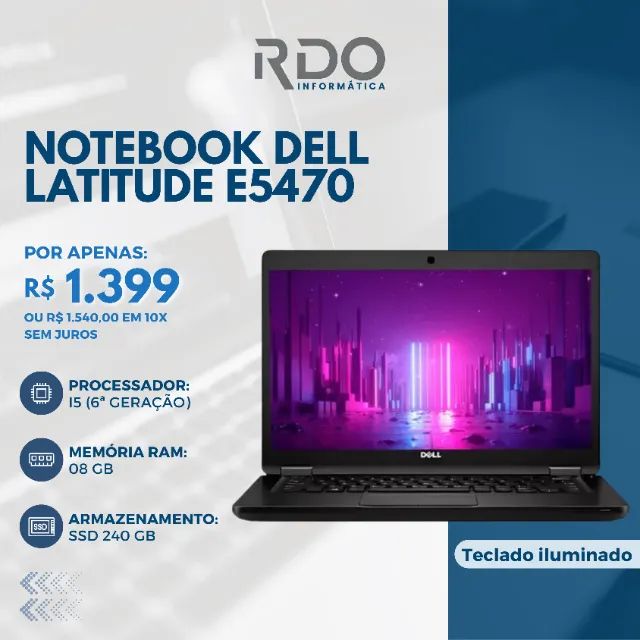 Notebook Dell E5470 i5 6ª Geração | 8GB RAM | SSD 240GB | Notebook barato! 