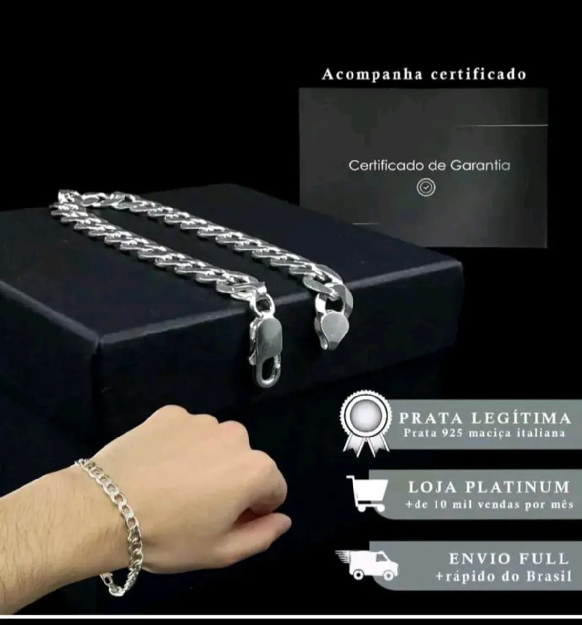 Pulseira Prata Masculina 21cm/07mm - Foto 3
