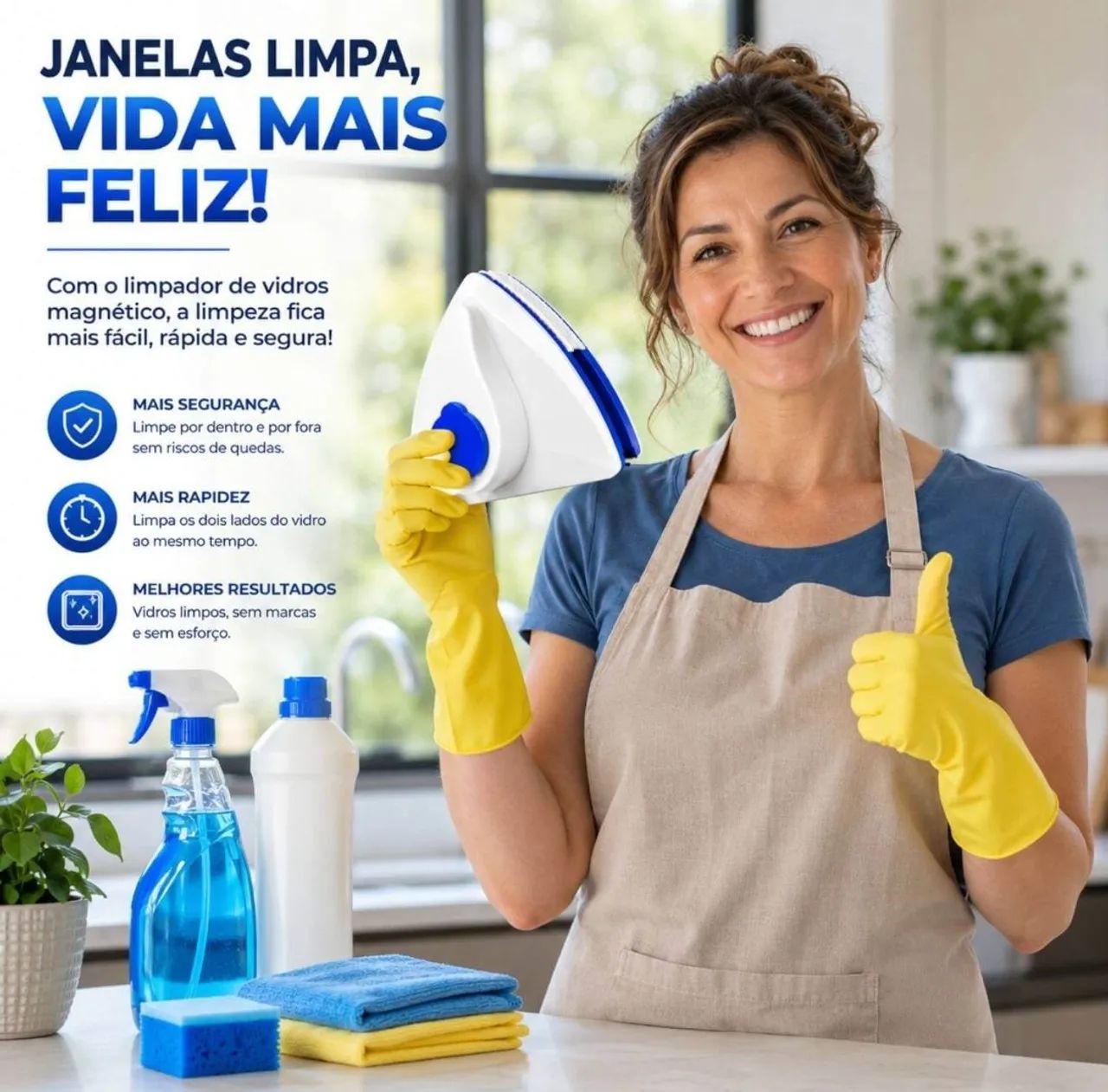 Limpador de Vidro Magnético Dupla Face com Ímã <br> - Foto 3