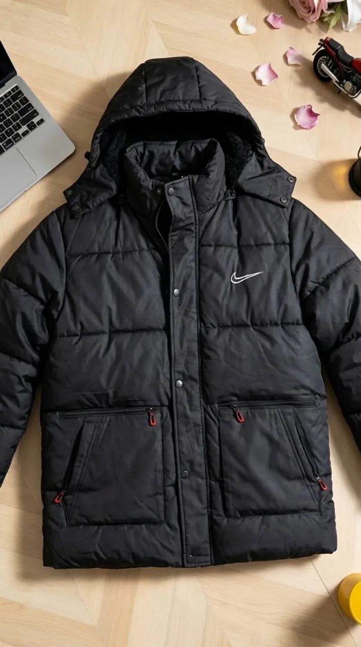 Jaqueta Puffer Nike Preta Masculina Com Capuz (Importada) - Foto 2