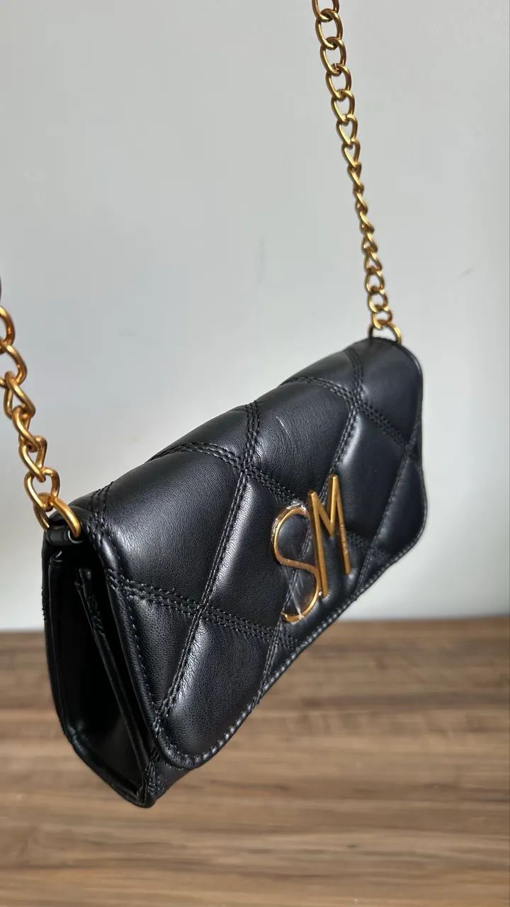 Bolsa Steve Madden Preta Matelassê Nova (Trazida dos EUA)