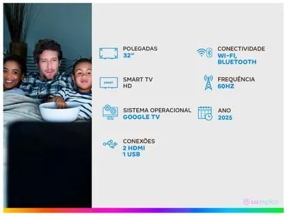 Smart TV 32" SEMP HD LED 32S42 Google TV 2 HDMI - Foto 2