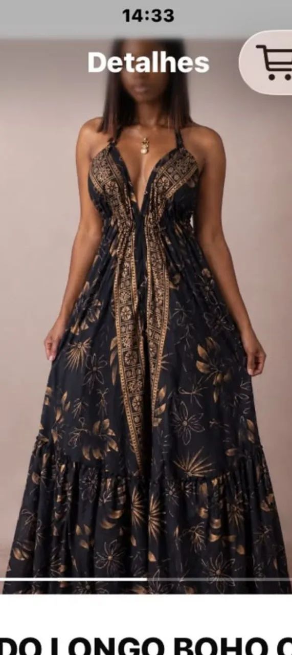 Vestido Boho Chic Preto e Dourado
