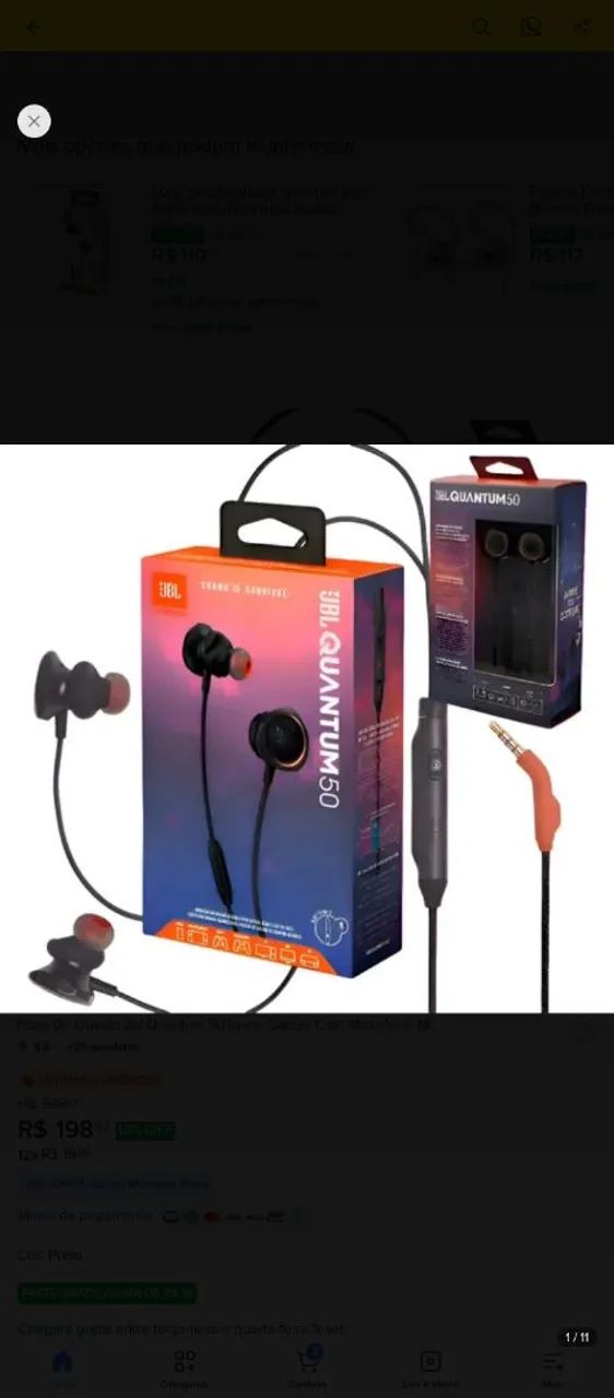 Fone De Ouvido Jbl Quantum 50 In-ear Gamer Com Microfone Nf