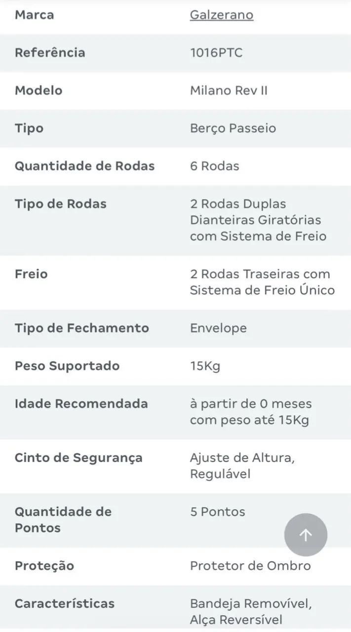 carrinho de bebê Galzerano