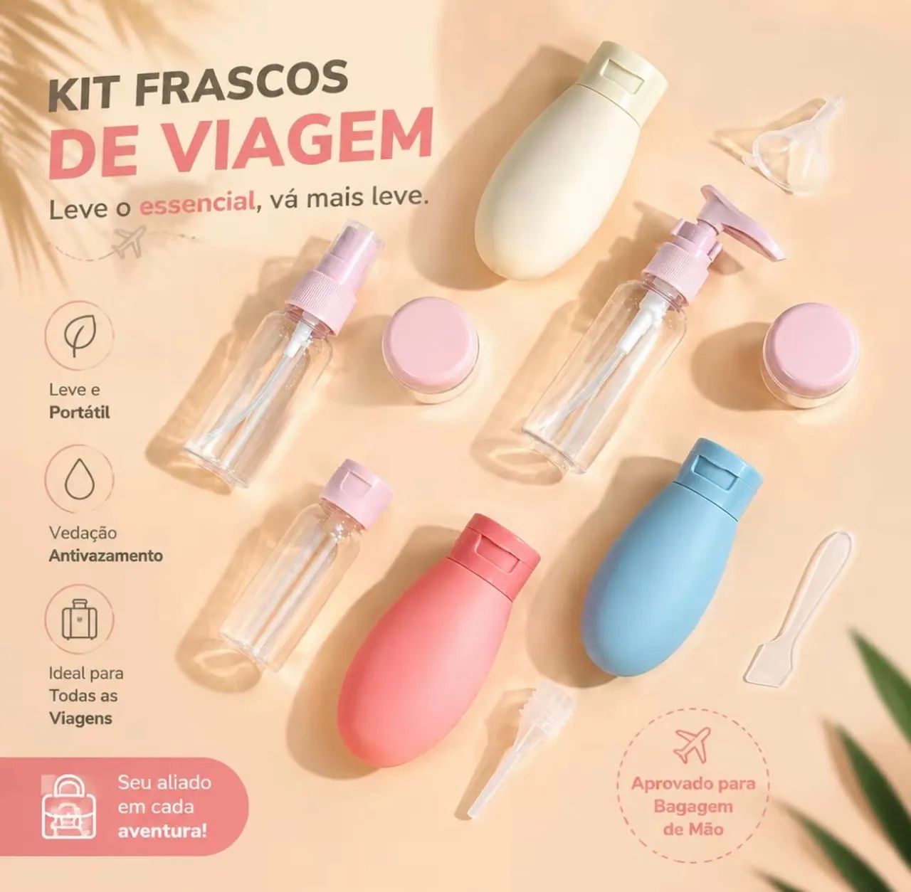 Kit Frascos para Viagem Completo com Necessaire Transparente - Foto 3