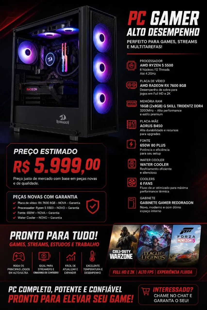 PC GAMER RYZEN - TOP - divide no cartão  - Foto 3