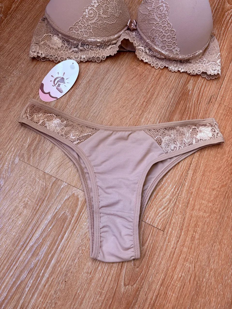 Conjunto de lingerie com renda, bege, tamanho G - Foto 5
