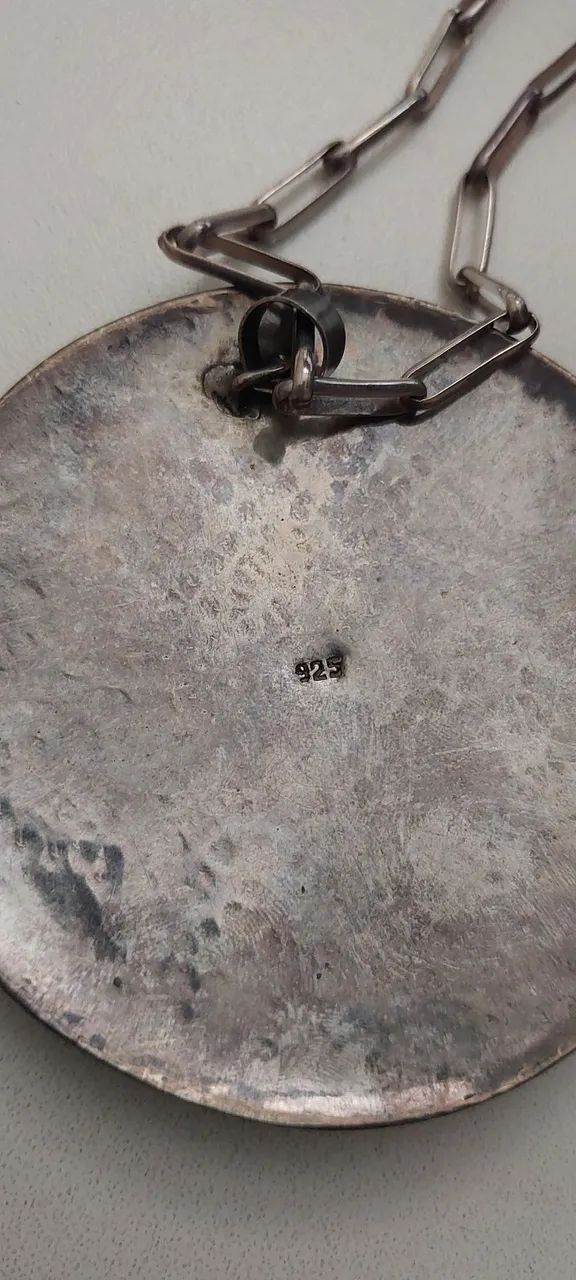 Jóia peruana prata 925 antiga - colar + medalhão  - Foto 4