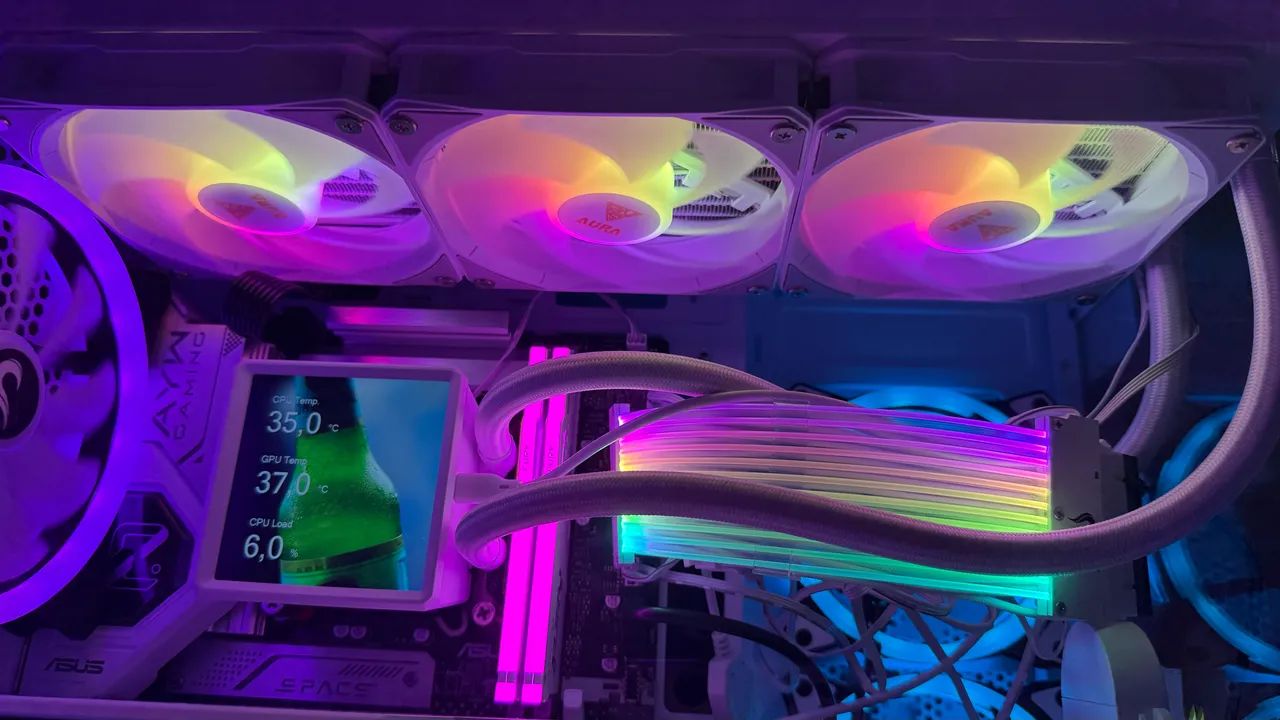Water Cooler TELA 4Polegadas LCD Aura GL360 Branco GAMDIAS ARGB - Foto 3