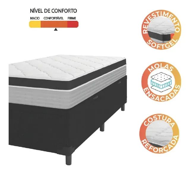 Cama Solteiro Box Completa com Colchão Branco/Preto - Pronta Entrega - Foto 3