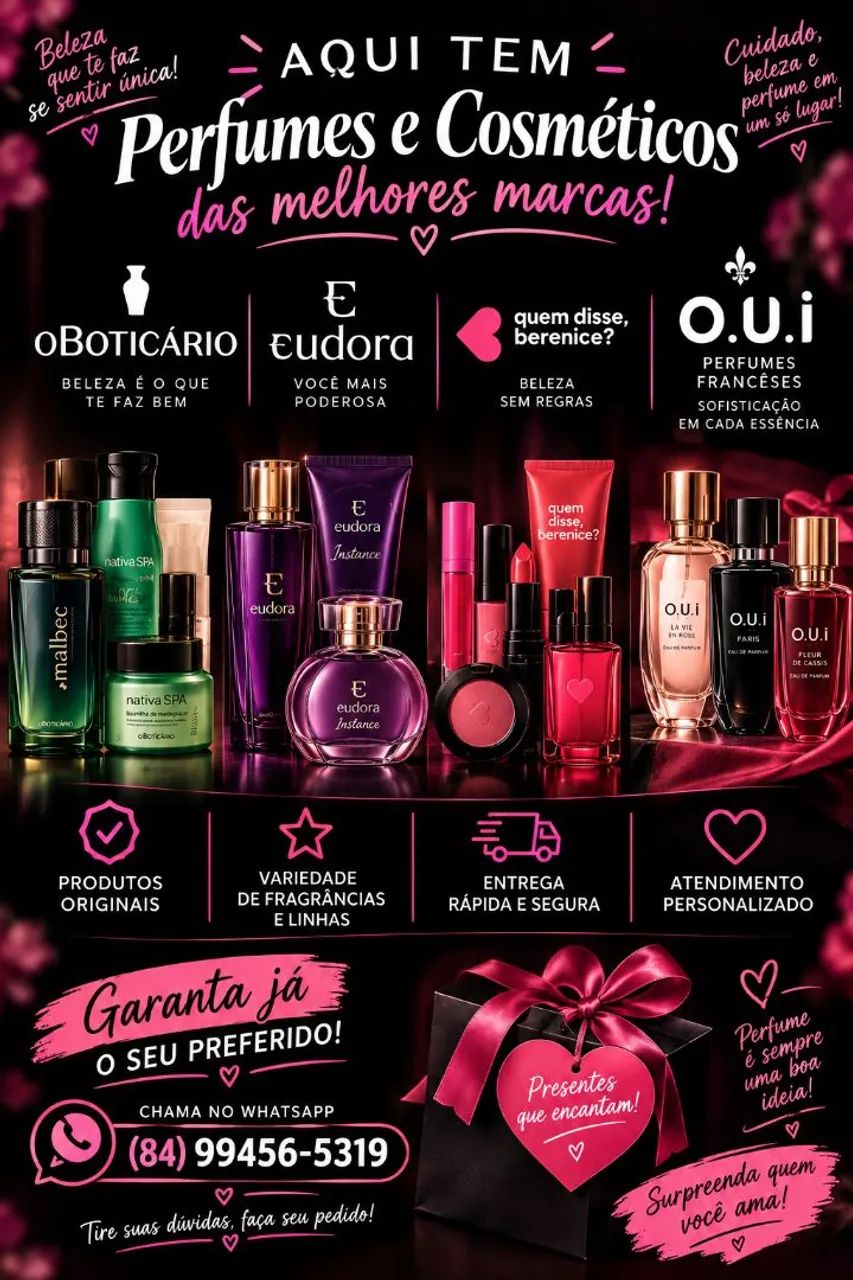 Vendas de perfumes OBoticário, francês e shampoo da Eudora 