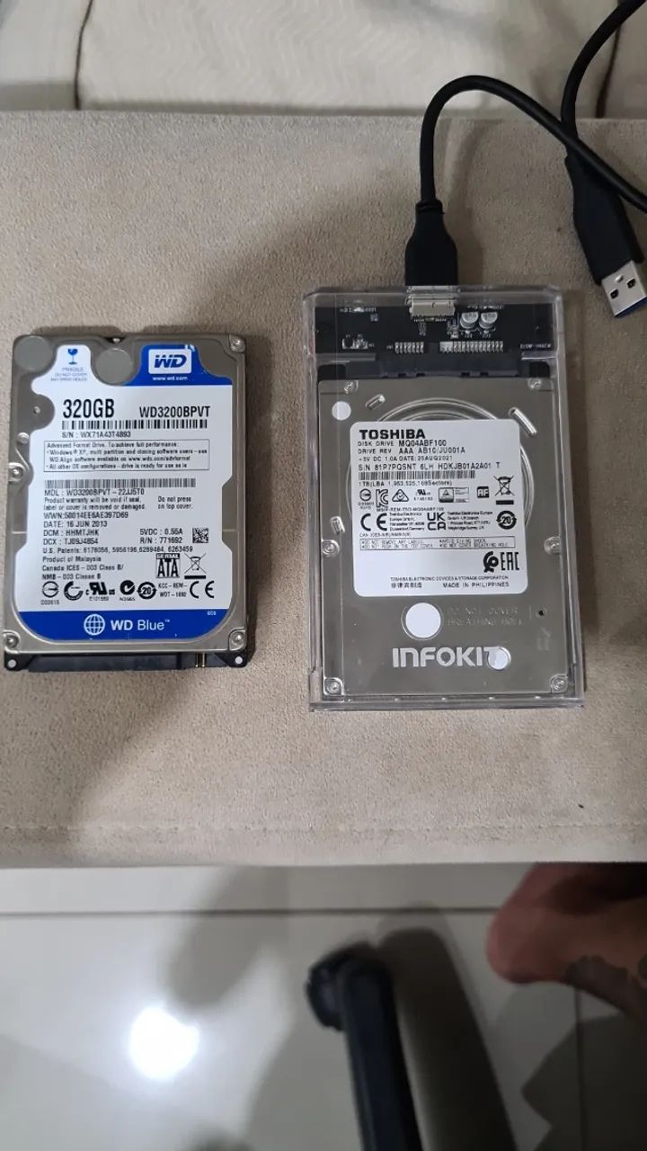 Hd de notebook, case e hd externo 