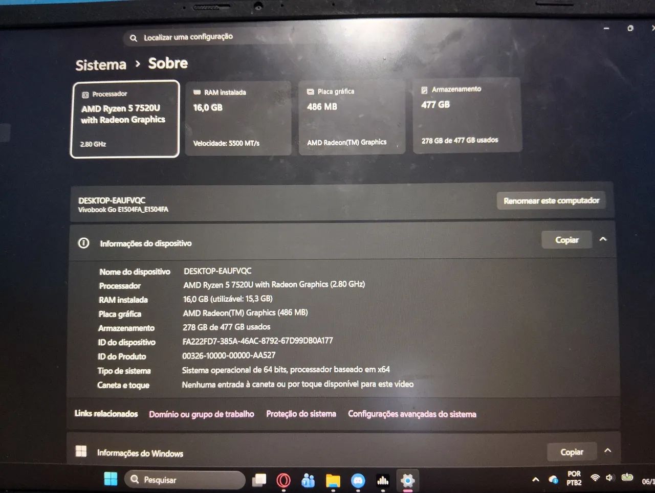 Notebook Asus Vivobook GO 15 16gb ram 512gb ssd - Foto 4