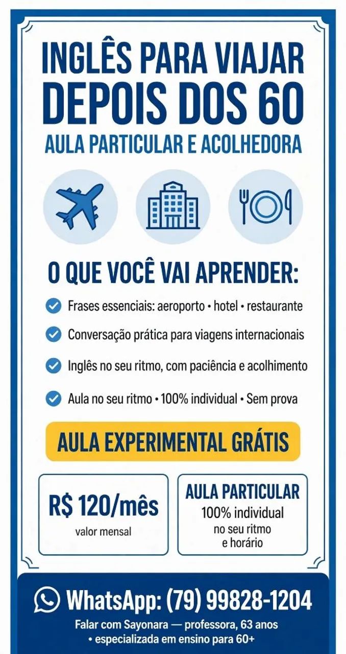 AULA DE INGLÊS PARA 60 +