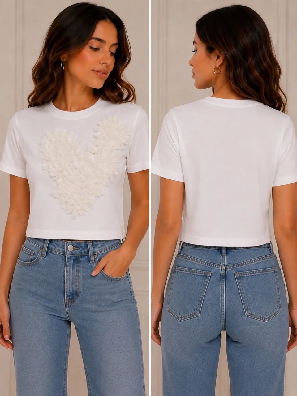 Camiseta Cropped Feminina off white - Tam. P | Nova | 100% Algodão