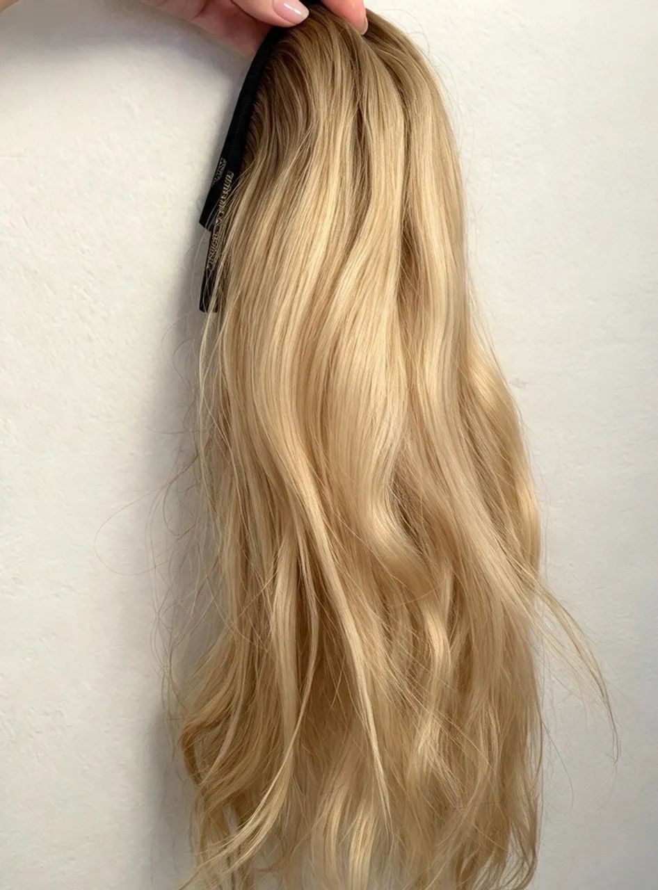 3 telas de cabelo humano loiro 55cm 
